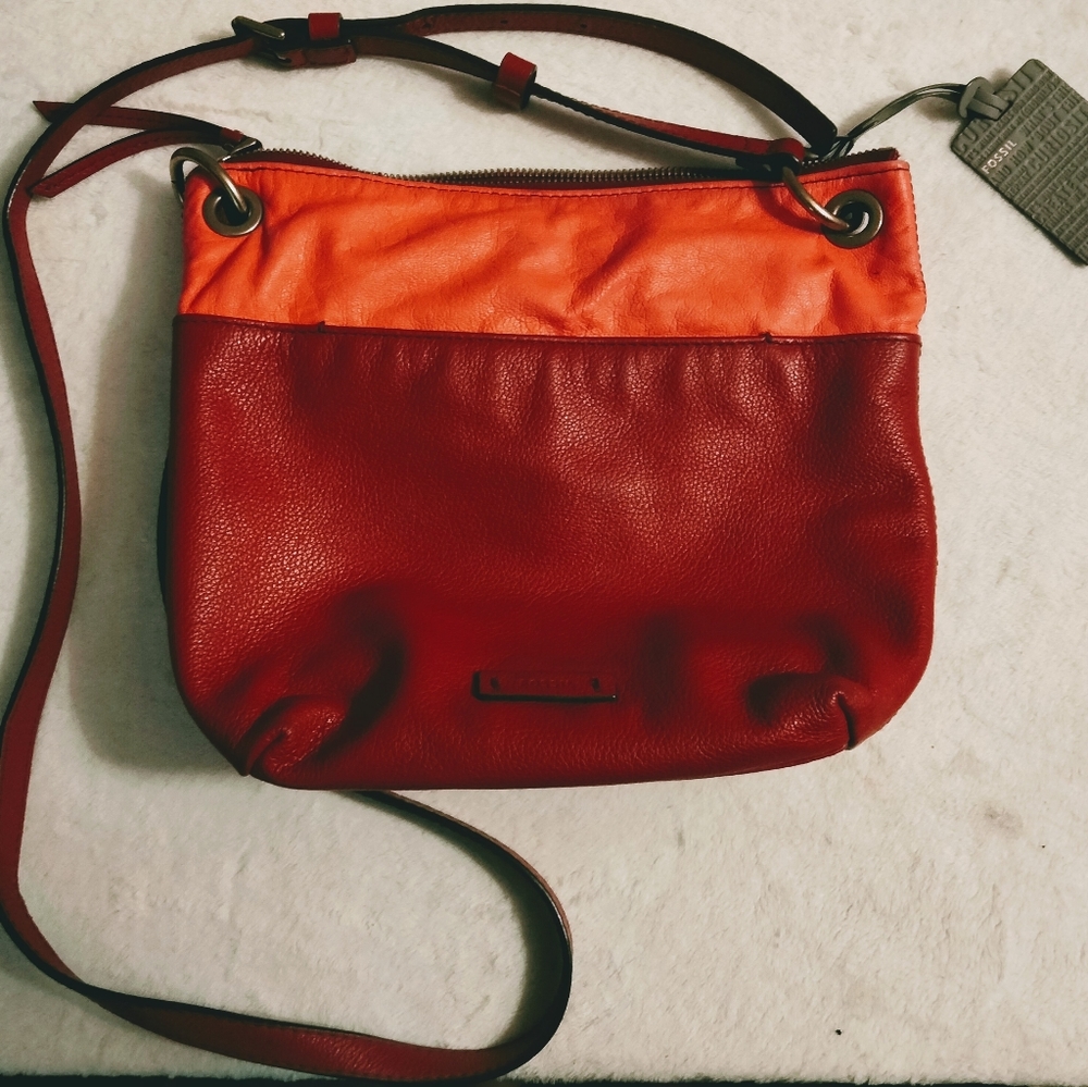 Pink and Red Leather Fossil Crossbody Purse